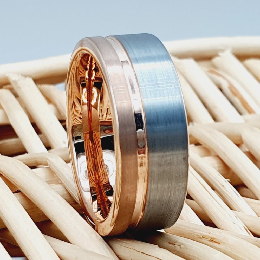 Rose Gold Tungsten Wedding Band, Gunmetal Band, Galtun840